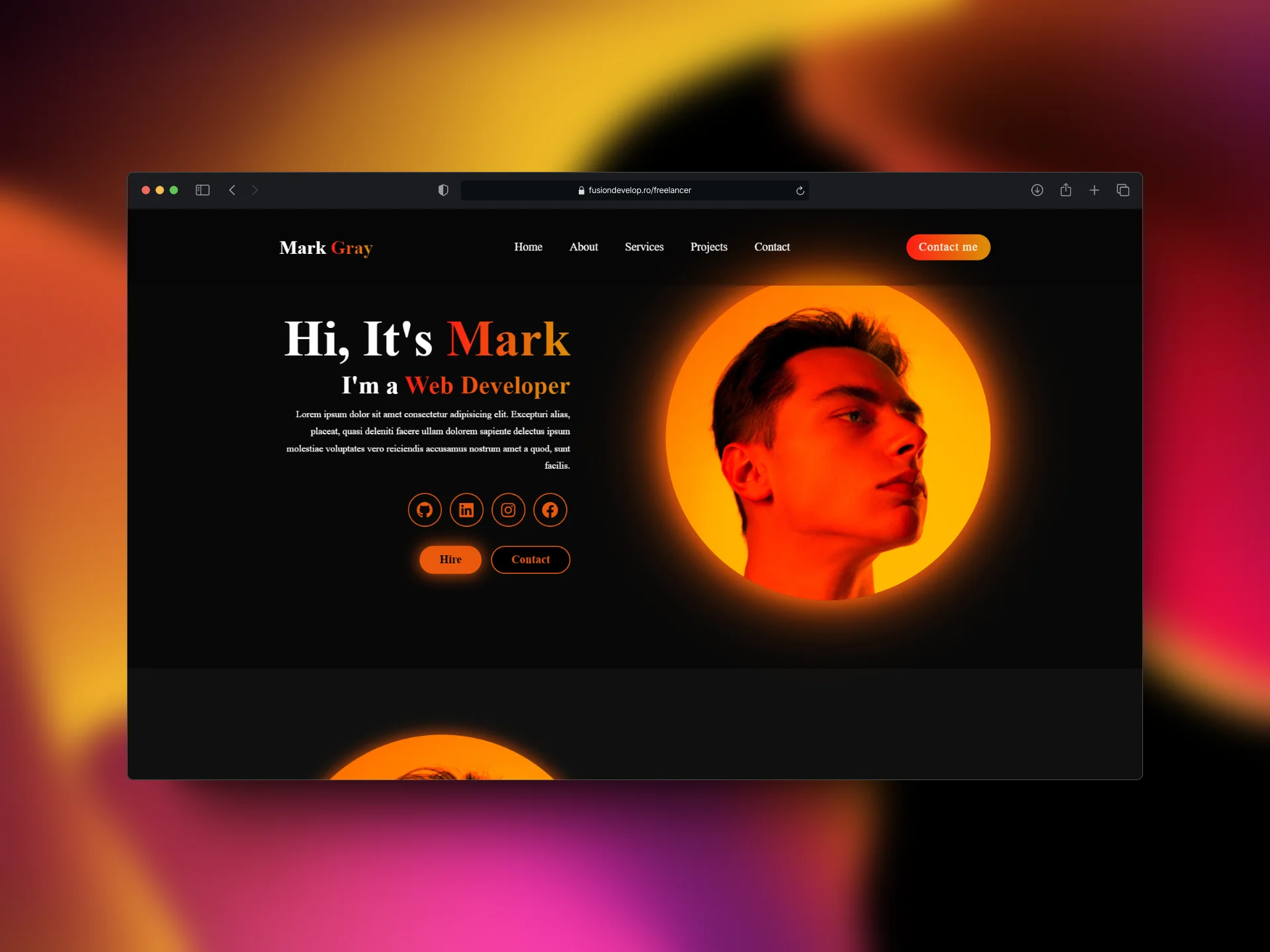 previzualizare in browser pentu pagina web a freelancerului Mark Gray