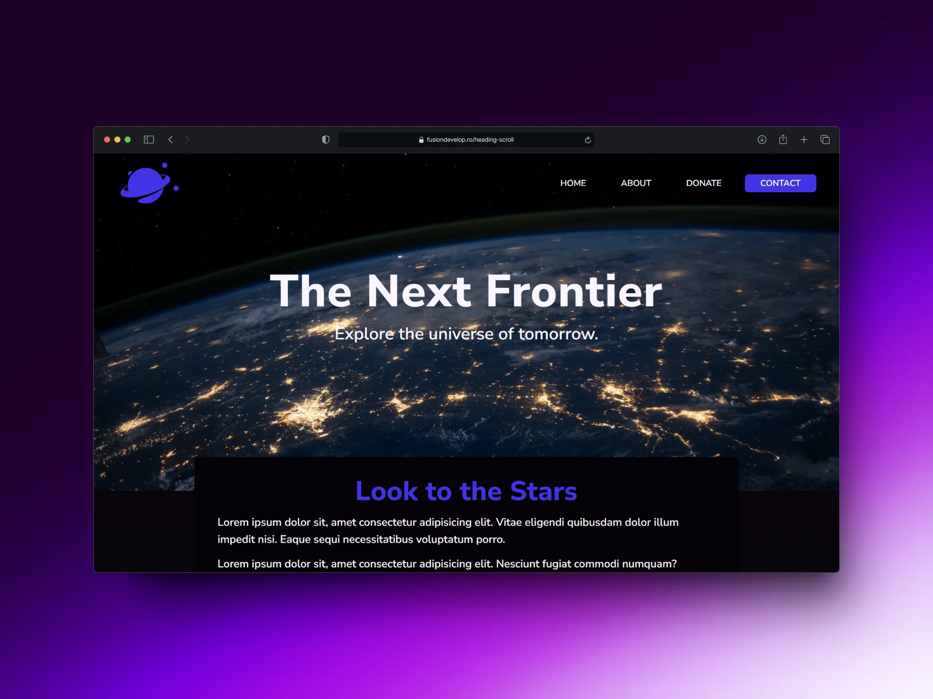 previzualizare in browser pentu pagina web Next Frontier