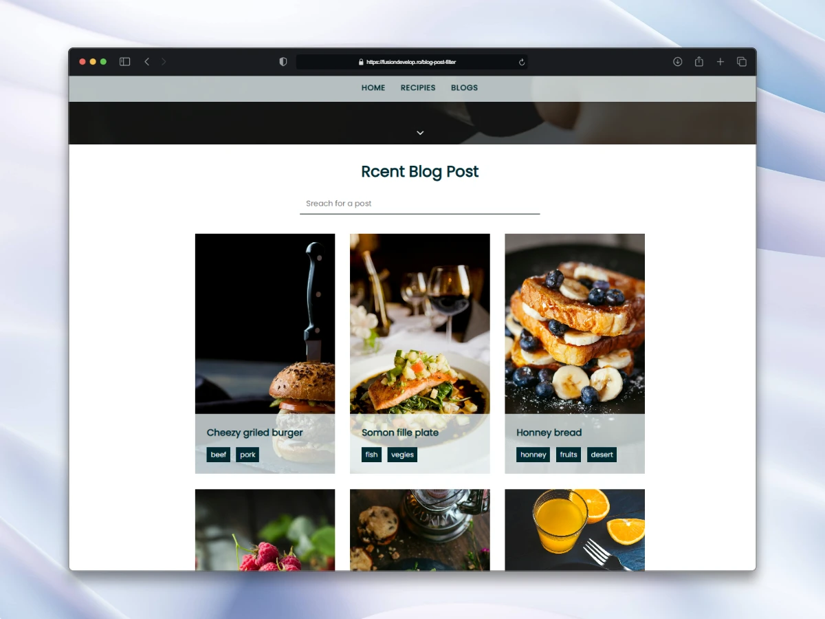 previzualizare in browser pentu un blog cu retete culinare