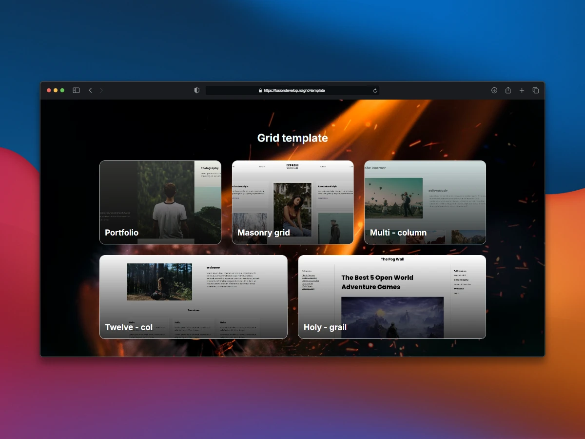 previzualizare in browser pentu pagina web cu layout-uri grid