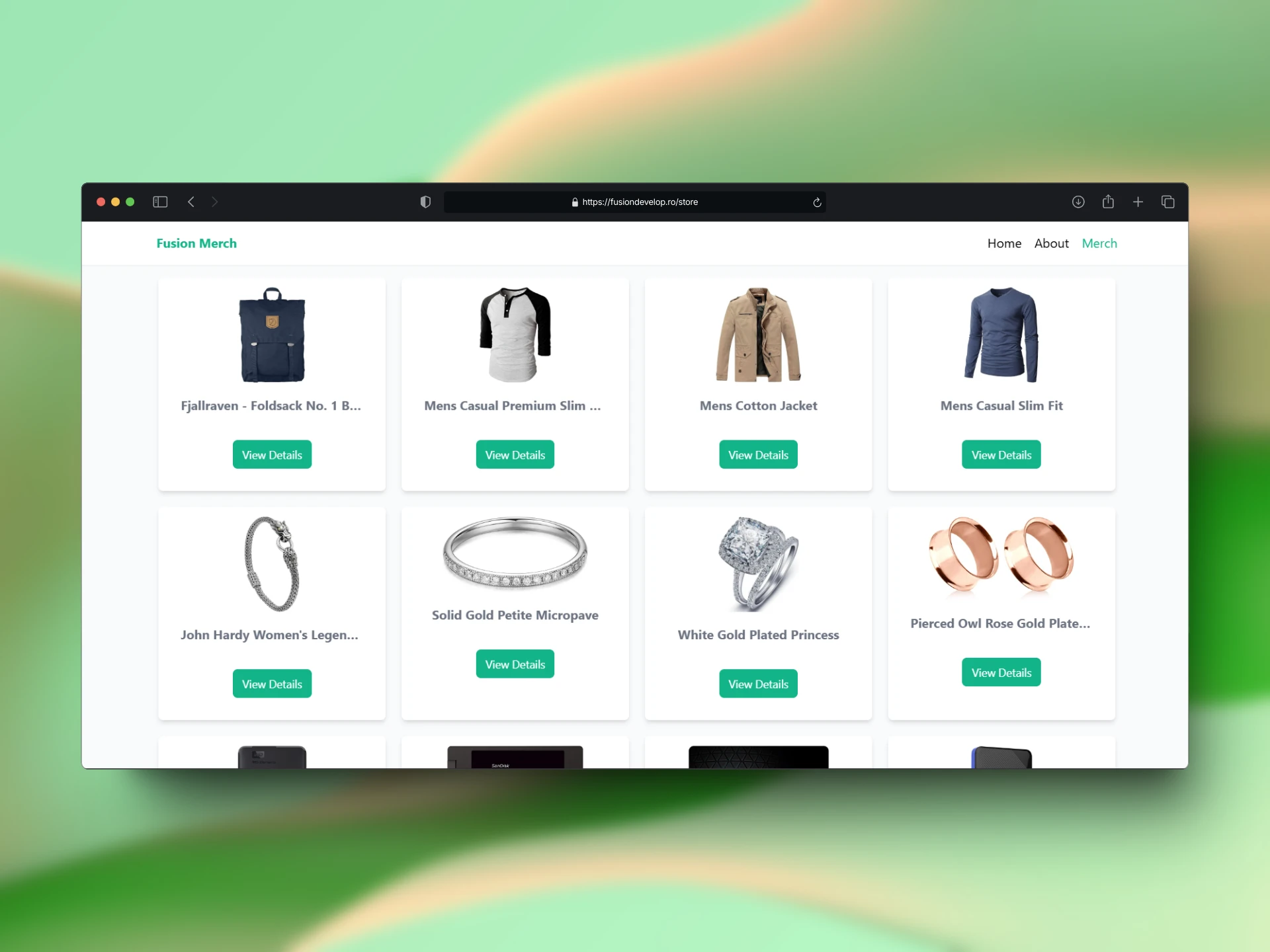 previzualizare in browser pentu pagina web a unui shop creat in Nuxt